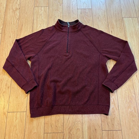 Tommy Bahama Long Sleeve 1/4 Zip Casual Reversible Burgundy Brown Men’s Size L - Picture 1 of 6